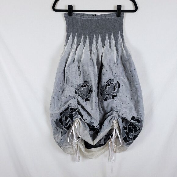 Fairy Smocked Bubble Hem Dress Convertible Womens One-Size Gray Cinching - Picture 9 of 11